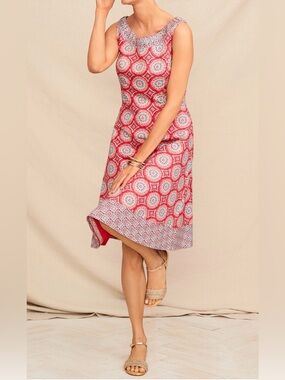 Talbots Red and White Printed Sleeveless Midi Dress